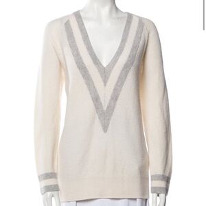 Cream and Gray V-Neck Sweater